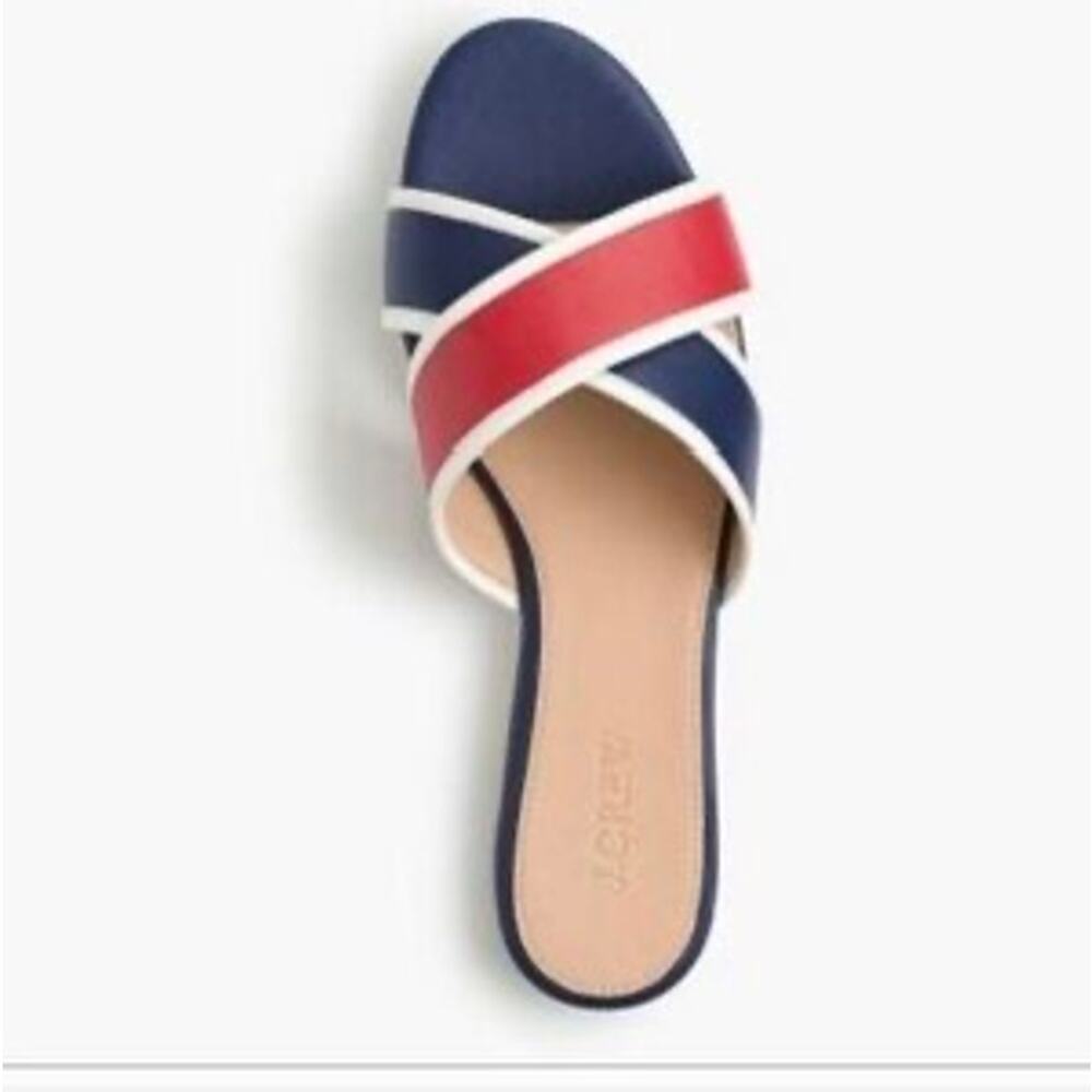 J.Crew Cora Slide Sandals Red White Blue Leather Colorblock Size 7.5 NWOT - Picture 2 of 7